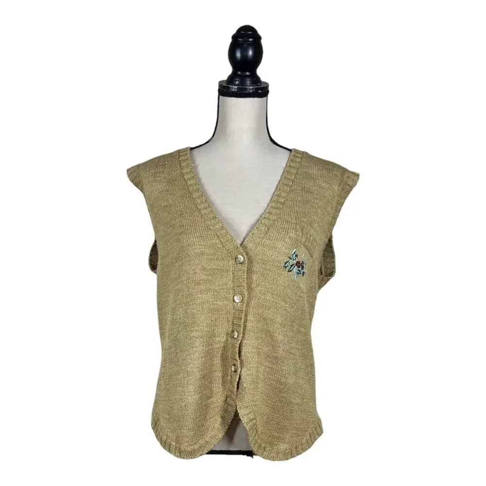Vintage 80's Cheryl Tiegs Cottagecore Grandmacore Embroidered Sweater Vest